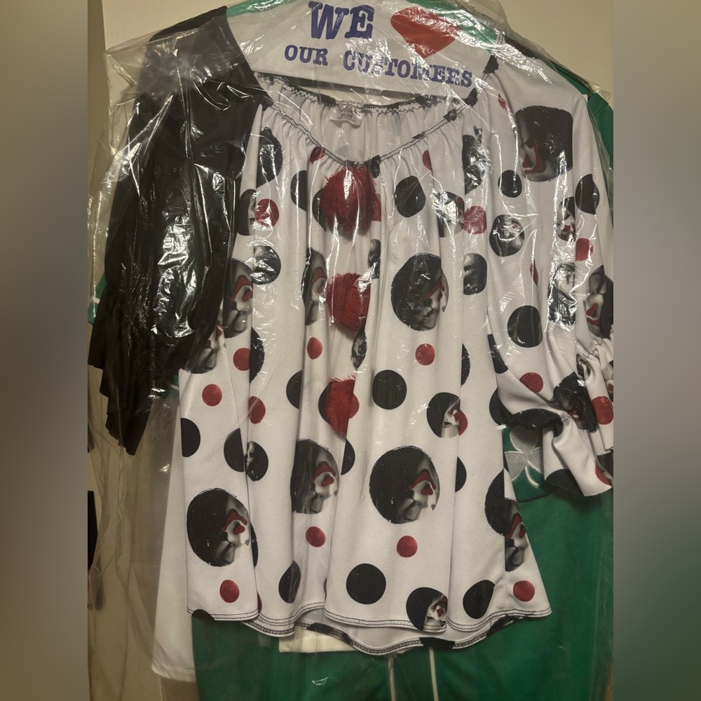 Spirit Polka Dot Blouse with Faces - Black, White, Red